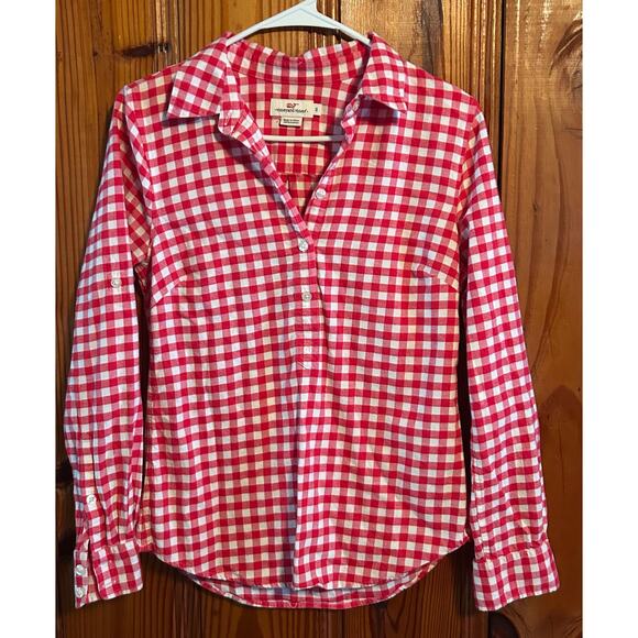 Vineyard Vines Tops - Vineyard Vines women’s red/white checkered blouse long sleeve size 0